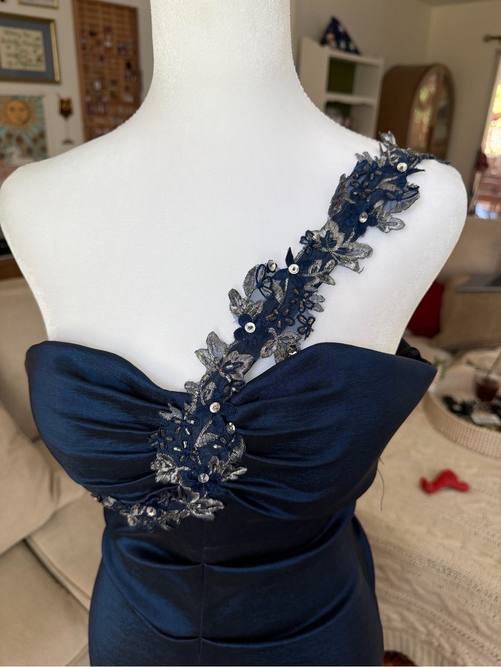 Cache Deep Blue One Shoulder Dress Formal Dress Size 2 Mermaid Style - Picture 3 of 11